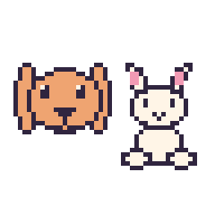 Pixel art Lapin bélier et Lapin assis, grille 48 × 48
