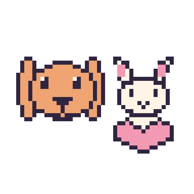 Modèle de pixel art Lapin bélier et Lapin avec un cœur sur une grille de 48 par 48 cases