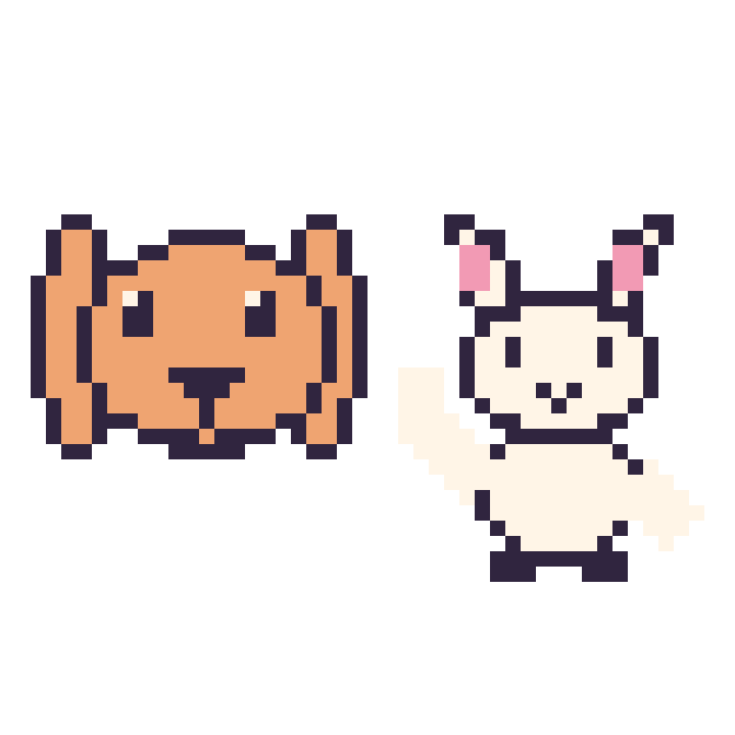 Modèle de pixel art Lapin bélier et Lapin qui fait coucou sur une grille de 48 par 48 cases