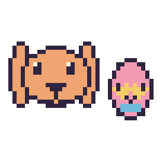 Pixel art Lapin bélier et Œuf de Pâques kawaii 16 × 16, grille 40 × 40