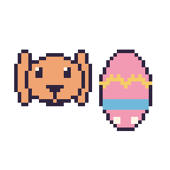 Pixel art Lapin bélier et Œuf de Pâques, grille 48 × 48