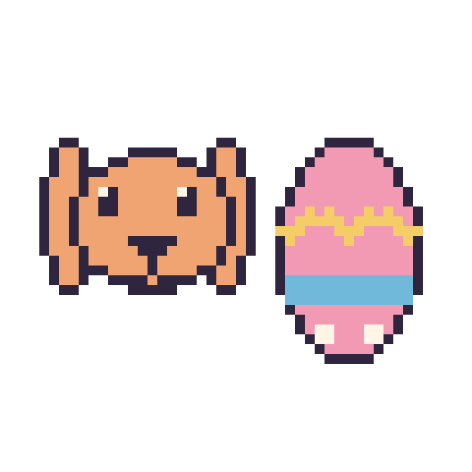 Modèle de pixel art Lapin bélier et Œuf de Pâques sur une grille de 48 par 48 cases