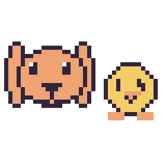 Pixel art Lapin bélier et Poussin kawaii 16 × 16, grille 40 × 40