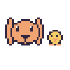 Pixel art Lapin bélier et Poussin simple 10 × 10, grille 40 × 40