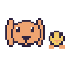 Pixel art Lapin bélier et Poussin simple 12 × 12, grille 40 × 40