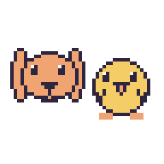 Pixel art Lapin bélier et Poussin, grille 48 × 48
