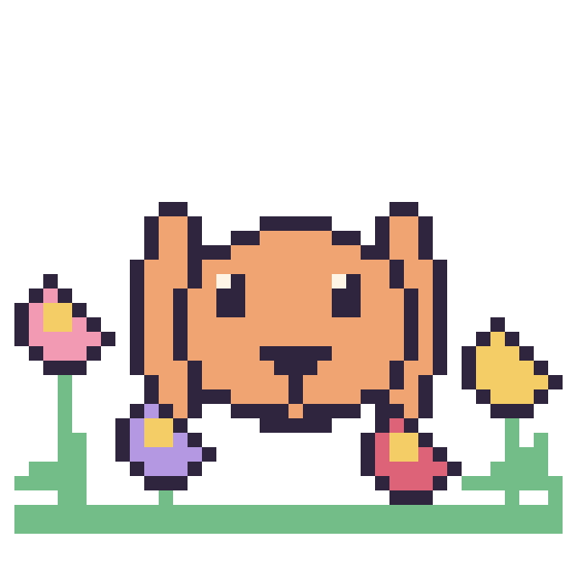 Modèle de pixel art Lapin bélier dans le jardin sur une grille de 40 par 40 cases