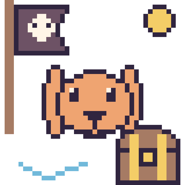 Modèle de pixel art Lapin bélier en aventure pirate sur une grille de 40 par 40 cases