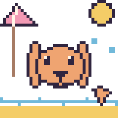 Pixel art Lapin bélier à la plage, grille 40 × 40