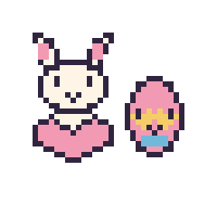 Pixel art Lapin avec un cœur et Œuf de Pâques kawaii 16 × 16, grille 40 × 40