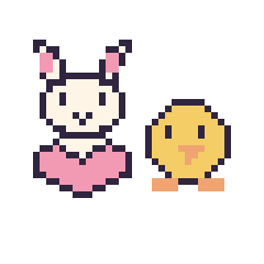 Pixel art Lapin avec un cœur et Poussin simple 16 × 16, grille 40 × 40