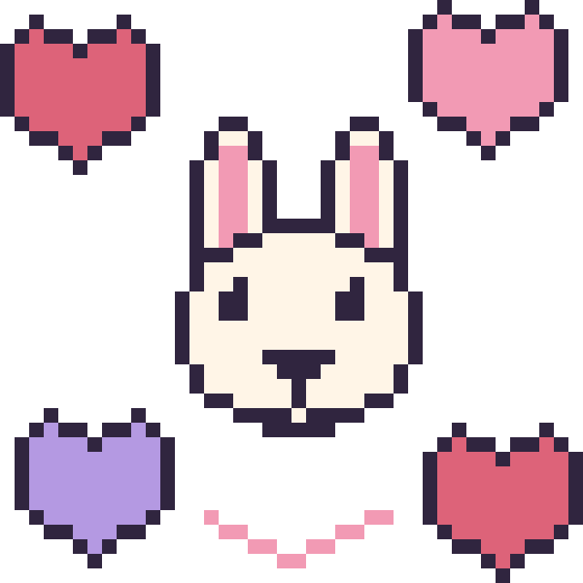 Modèle de pixel art Lapin avec des cœurs sur une grille de 40 par 40 cases