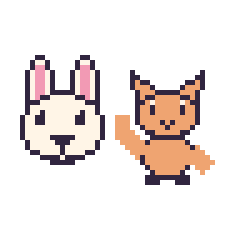 Pixel art Lapin et Chat qui fait coucou, grille 48 × 48