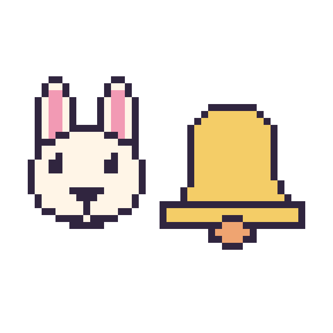 Modèle de pixel art Lapin et Cloche sur une grille de 48 par 48 cases