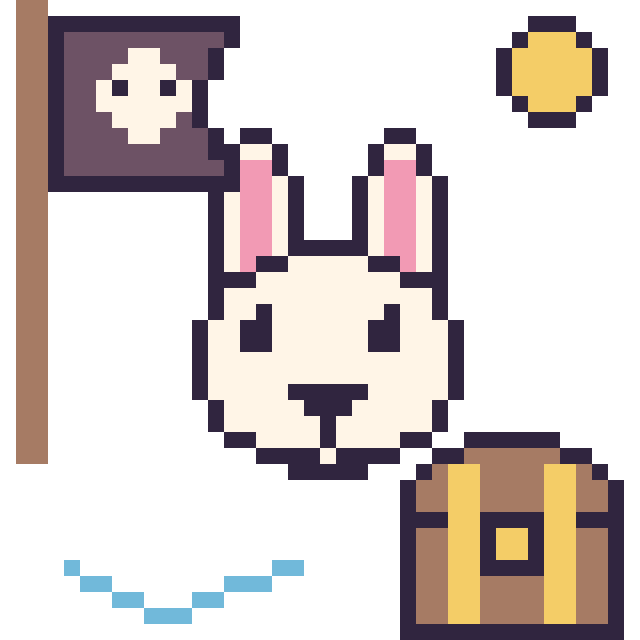 Modèle de pixel art Lapin en aventure pirate sur une grille de 40 par 40 cases