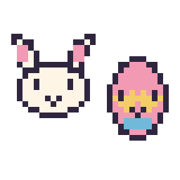 Pixel art Lapin en portrait et Œuf de Pâques kawaii 16 × 16, grille 32 × 32