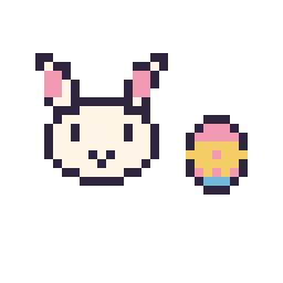 Pixel art Lapin en portrait et Œuf de Pâques simple 10 × 10, grille 32 × 32