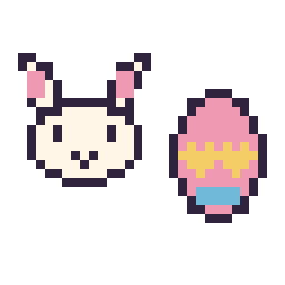 Pixel art Lapin en portrait et Œuf de Pâques simple 16 × 16, grille 32 × 32