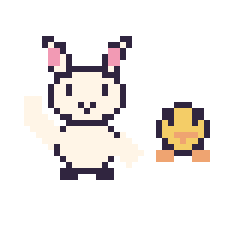 Pixel art Lapin qui fait coucou et Poussin simple 12 × 12, grille 40 × 40