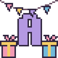 Pixel art Lettre A pour un anniversaire, grille 40 × 40