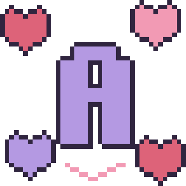 Modèle de pixel art Lettre A avec des cœurs sur une grille de 40 par 40 cases