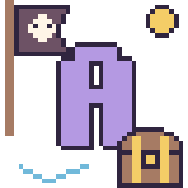 Modèle de pixel art Lettre A en aventure pirate sur une grille de 40 par 40 cases