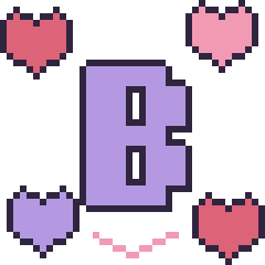 Pixel art Lettre B avec des cœurs, grille 40 × 40