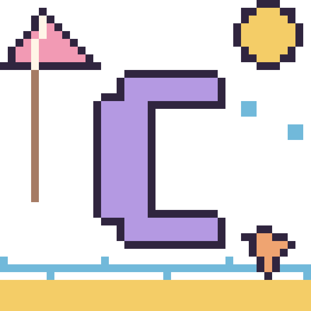 Modèle de pixel art Lettre C à la plage sur une grille de 40 par 40 cases
