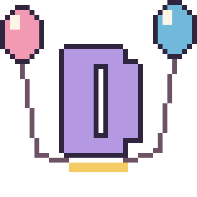 Modèle de pixel art Lettre D avec des ballons sur une grille de 40 par 40 cases