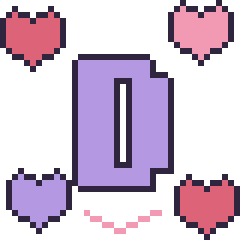 Pixel art Lettre D avec des cœurs, grille 40 × 40