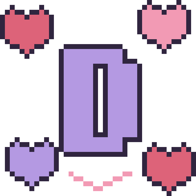 Modèle de pixel art Lettre D avec des cœurs sur une grille de 40 par 40 cases