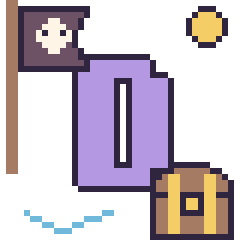 Pixel art Lettre D en aventure pirate, grille 40 × 40