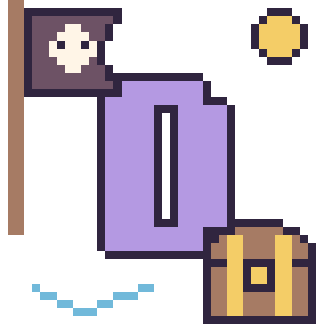 Modèle de pixel art Lettre D en aventure pirate sur une grille de 40 par 40 cases