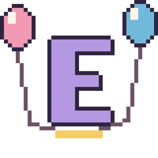 Modèle de pixel art Lettre E avec des ballons sur une grille de 40 par 40 cases