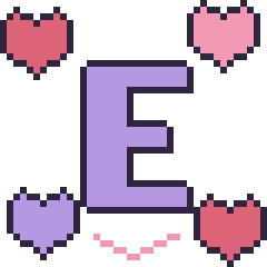 Pixel art Lettre E avec des cœurs, grille 40 × 40