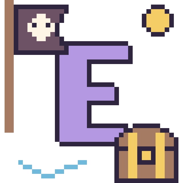 Modèle de pixel art Lettre E en aventure pirate sur une grille de 40 par 40 cases
