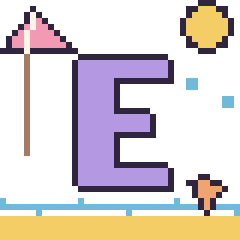 Pixel art Lettre E à la plage, grille 40 × 40