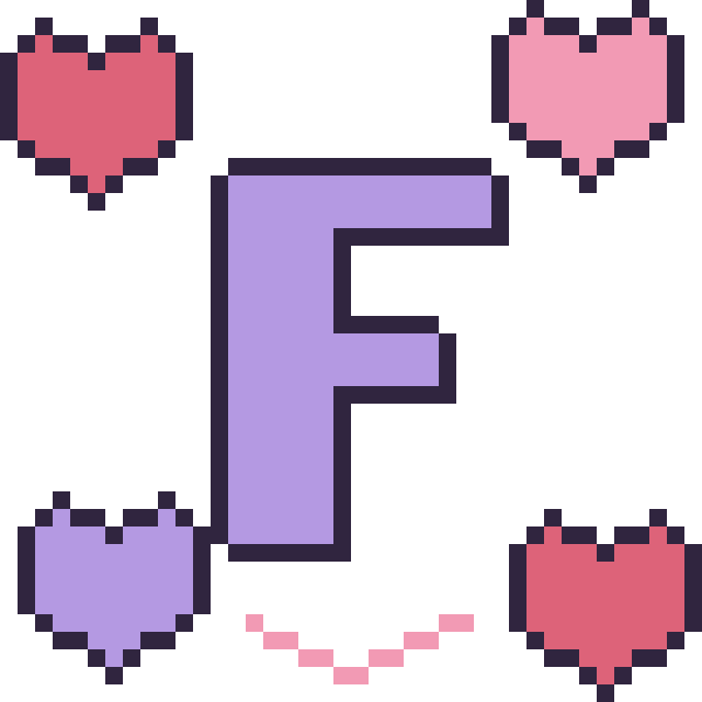 Modèle de pixel art Lettre F avec des cœurs sur une grille de 40 par 40 cases