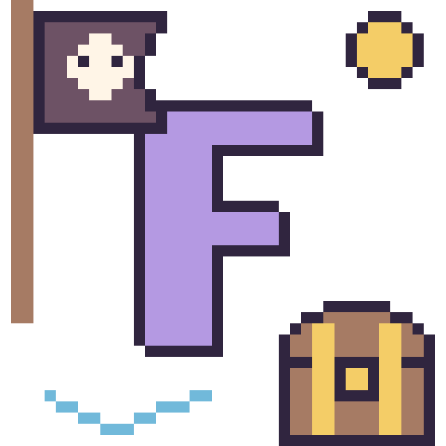 Modèle de pixel art Lettre F en aventure pirate sur une grille de 40 par 40 cases