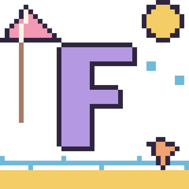 Modèle de pixel art Lettre F à la plage sur une grille de 40 par 40 cases