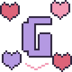 Pixel art Lettre G avec des cœurs, grille 40 × 40