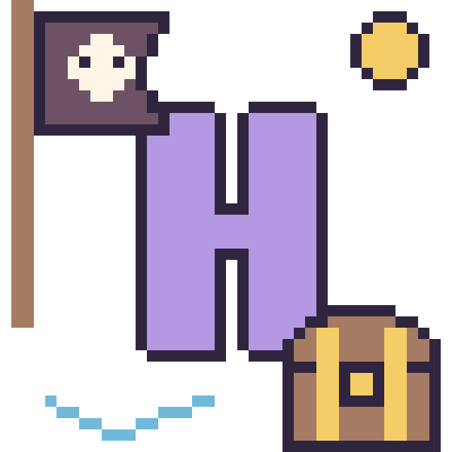 Modèle de pixel art Lettre H en aventure pirate sur une grille de 40 par 40 cases