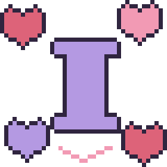 Pixel art Lettre I avec des cœurs, grille 40 × 40