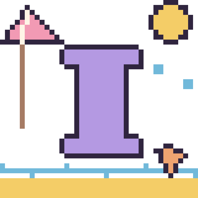 Modèle de pixel art Lettre I à la plage sur une grille de 40 par 40 cases