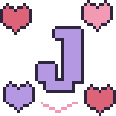 Pixel art Lettre J avec des cœurs, grille 40 × 40