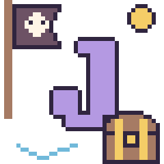 Pixel art Lettre J en aventure pirate, grille 40 × 40