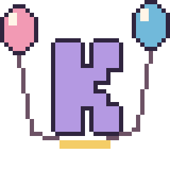 Pixel art Lettre K avec des ballons, grille 40 × 40