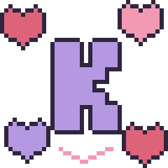 Pixel art Lettre K avec des cœurs, grille 40 × 40