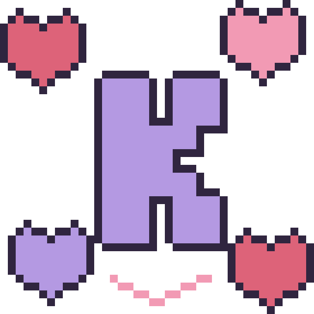 Modèle de pixel art Lettre K avec des cœurs sur une grille de 40 par 40 cases
