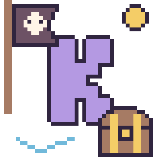 Modèle de pixel art Lettre K en aventure pirate sur une grille de 40 par 40 cases